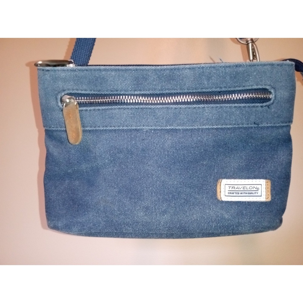 Travelon Blue Canvas Crossbody Travel Bag Adjustable Strap Zippered Pockets